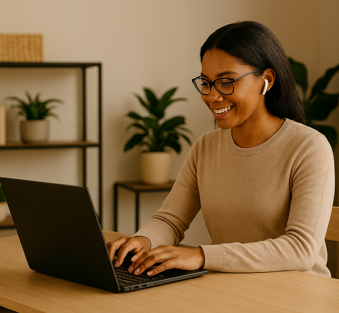 Law firm office desk with laptop and coffee